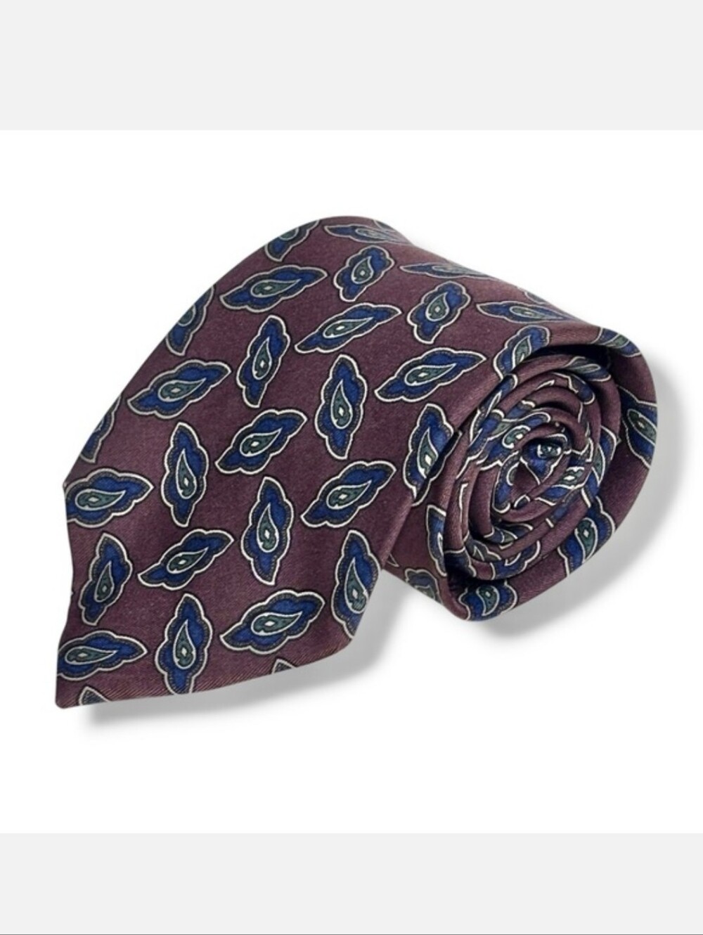 CHANEL Brown Silk Tie Navy Paisley Print Interlocking CC VINTAGE